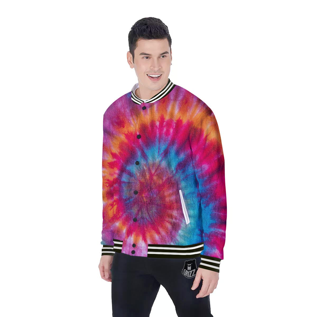 Tie Dye Pattern Print Baseball Jacket-grizzshop