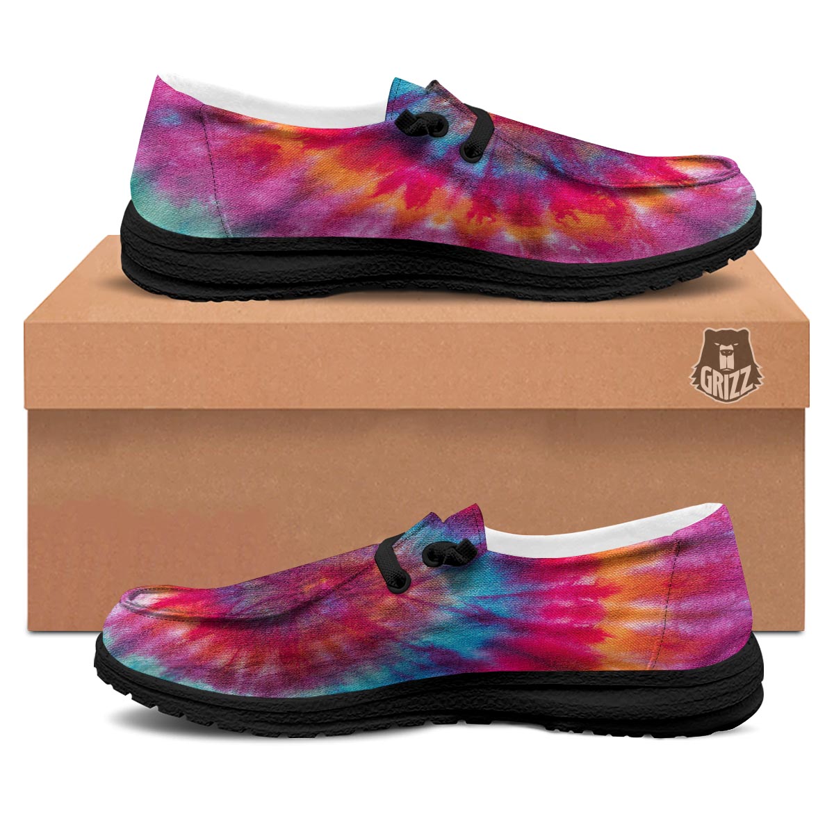 Tie Dye Pattern Print Black Loafers-grizzshop