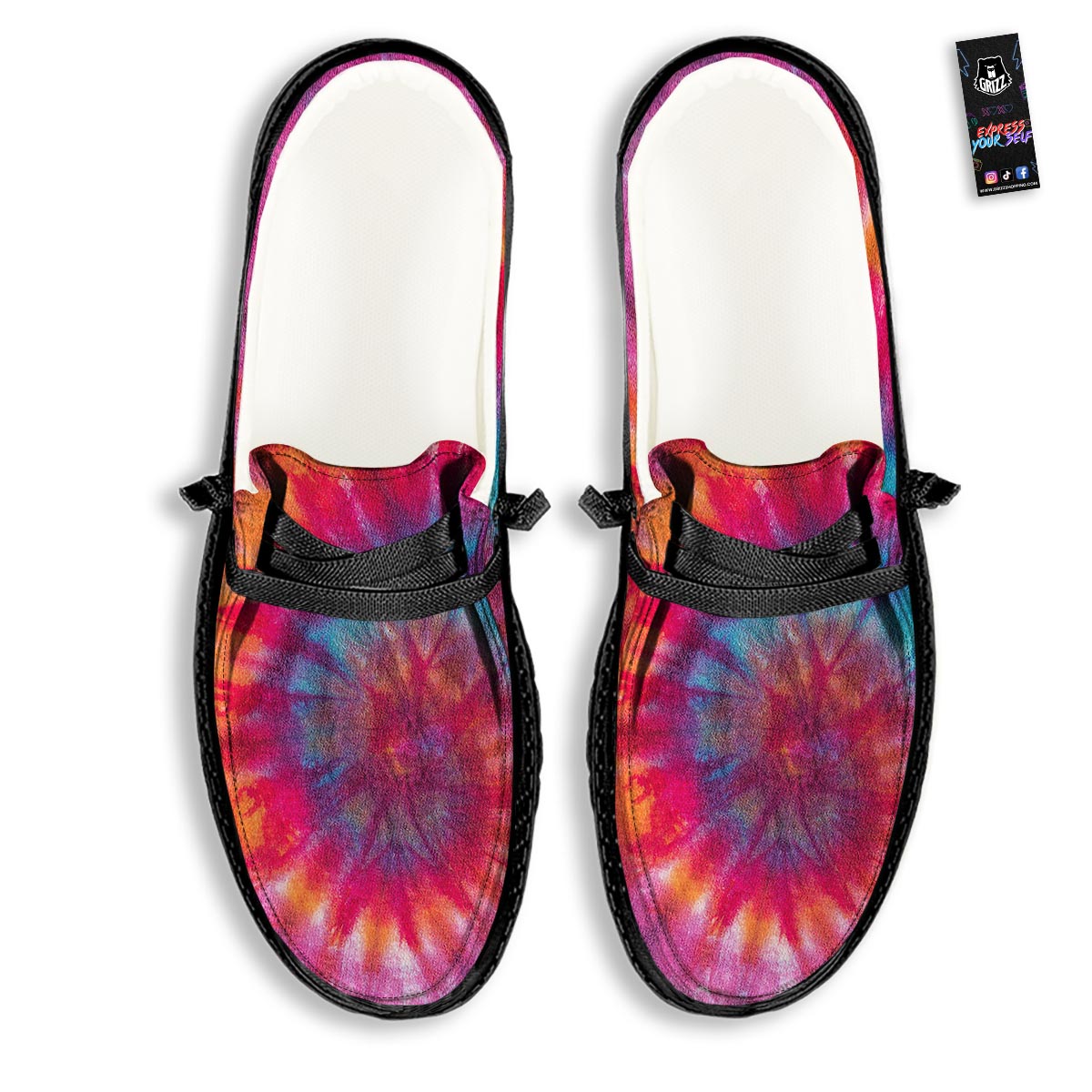Tie Dye Pattern Print Black Loafers-grizzshop