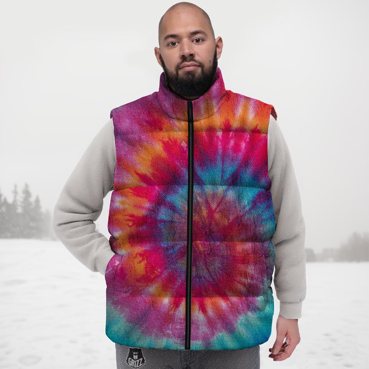 Tie Dye Pattern Print Down Vest-grizzshop