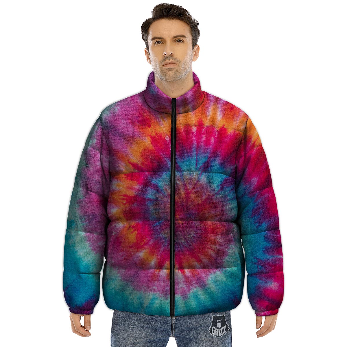 Tie Dye Pattern Print Puffer Jacket-grizzshop