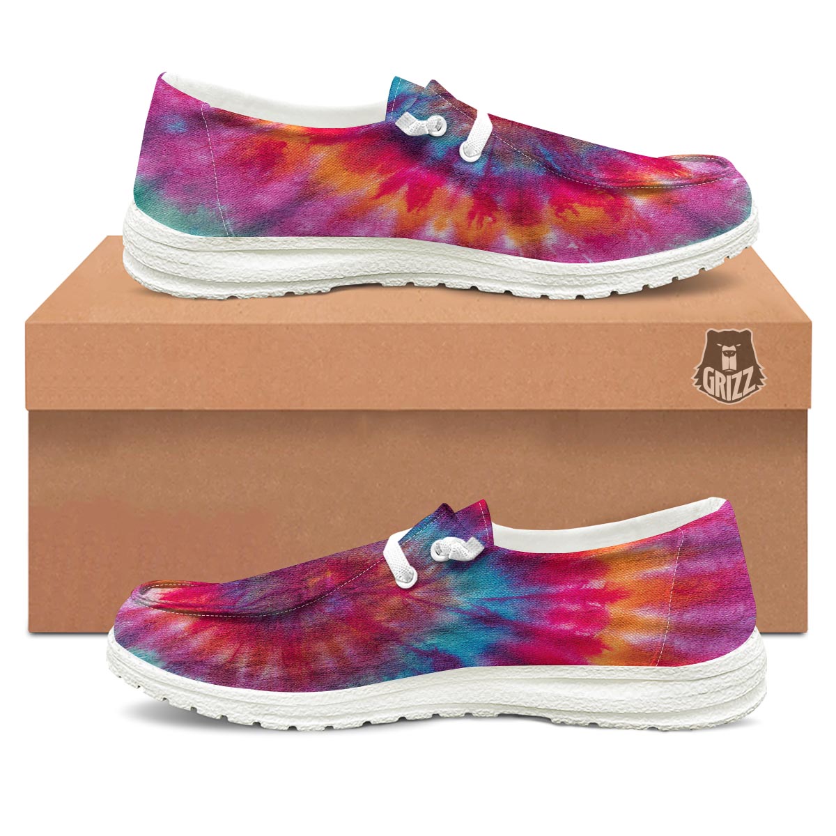 Tie Dye Pattern Print White Loafers-grizzshop