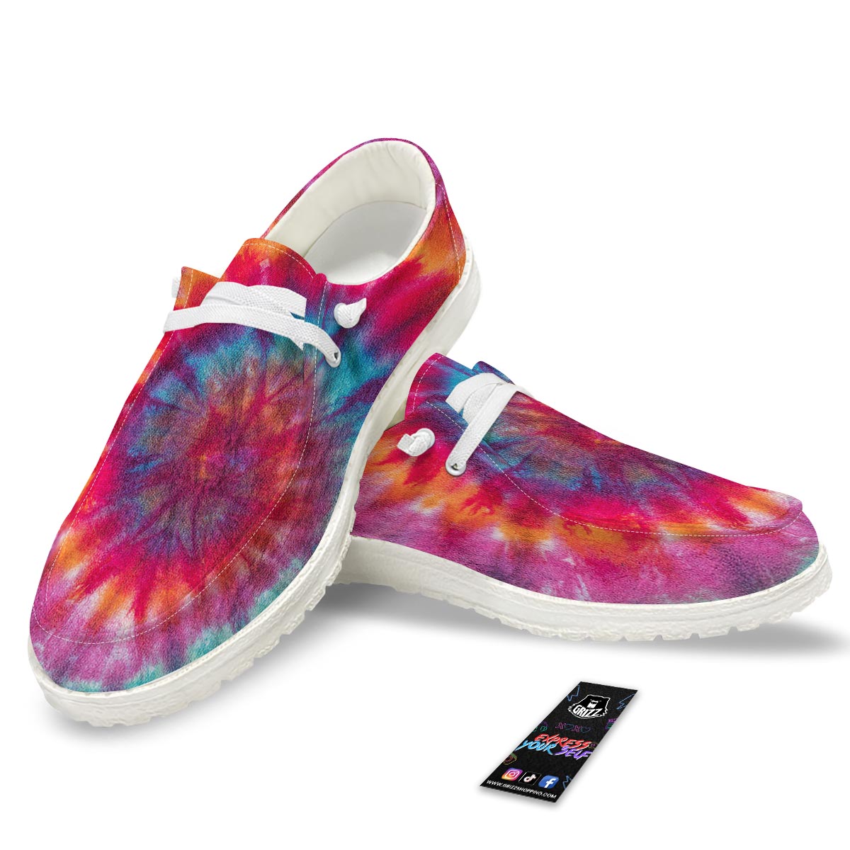 Tie Dye Pattern Print White Loafers-grizzshop