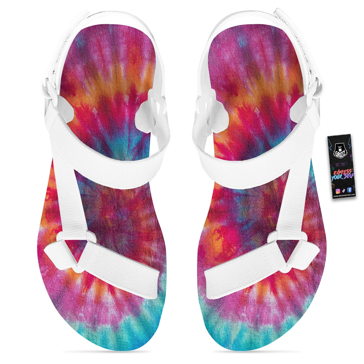 Tie Dye Pattern Print White Open Toe Sandals-grizzshop