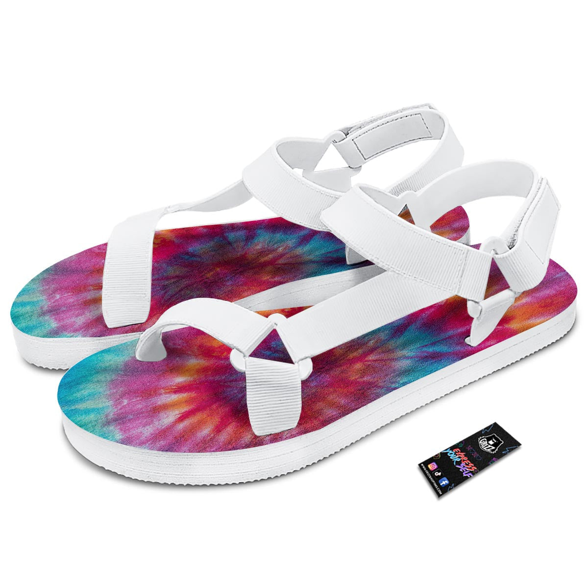 Tie Dye Pattern Print White Open Toe Sandals-grizzshop
