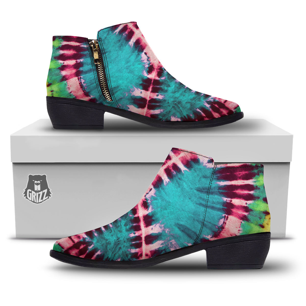 Tie Dye Peace Sign Print Ankle Boots-grizzshop