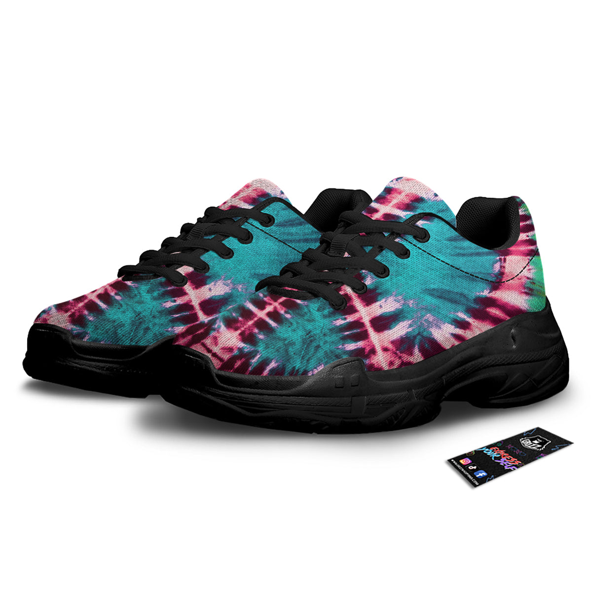 Tie Dye Peace Sign Print Black Chunky Shoes-grizzshop