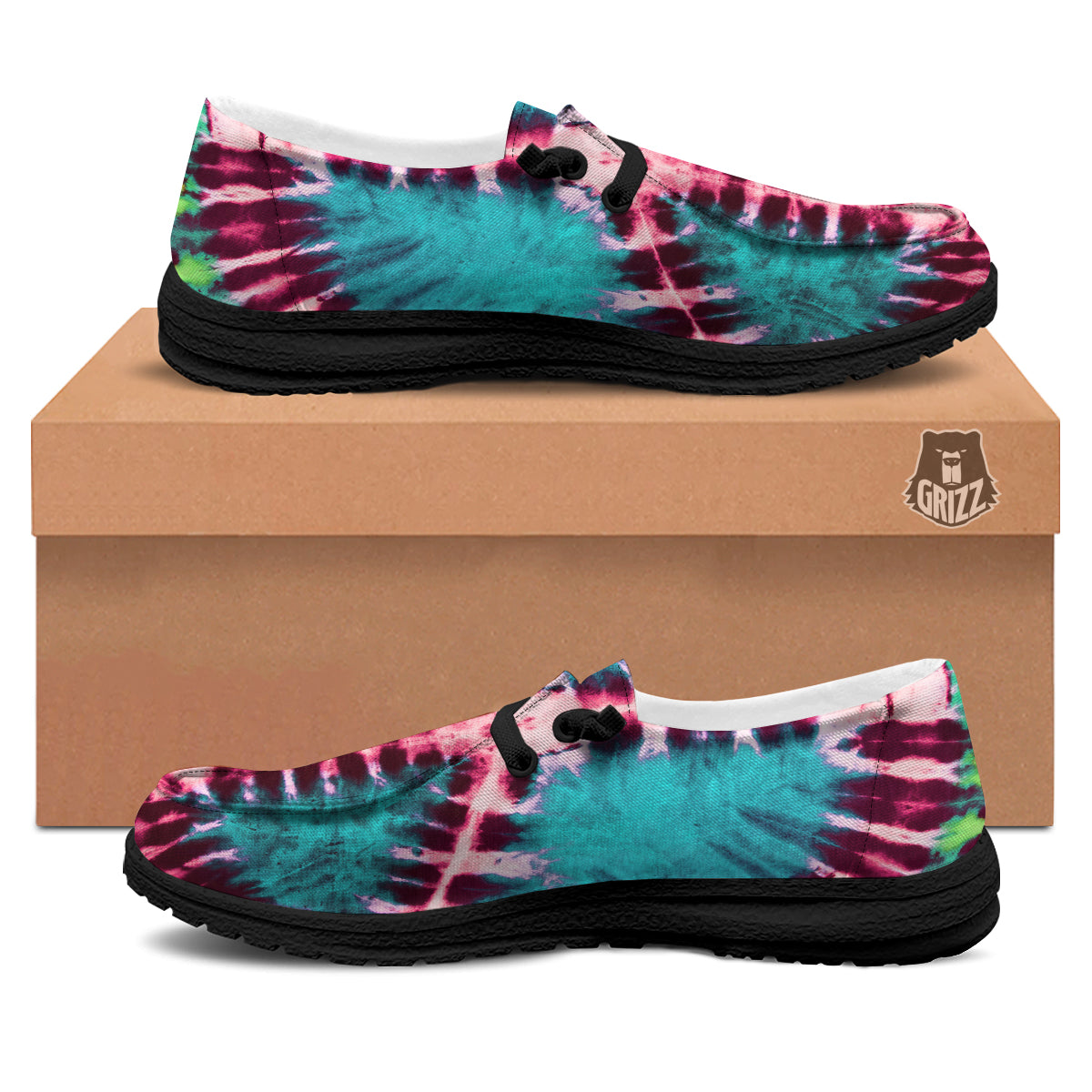 Tie Dye Peace Sign Print Black Loafers-grizzshop