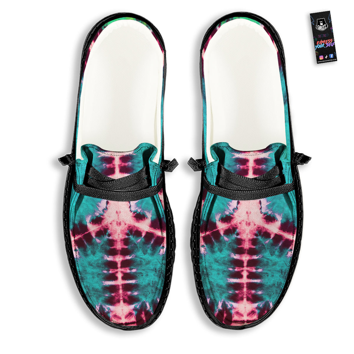Tie Dye Peace Sign Print Black Loafers-grizzshop