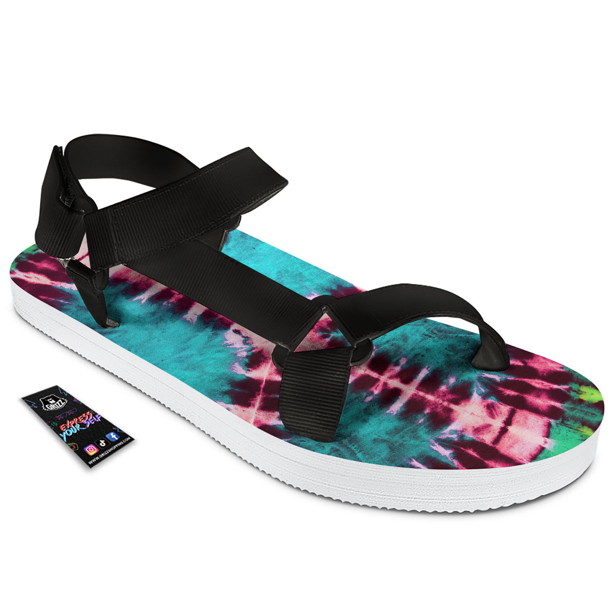 Tie Dye Peace Sign Print Black Open Toe Sandals-grizzshop