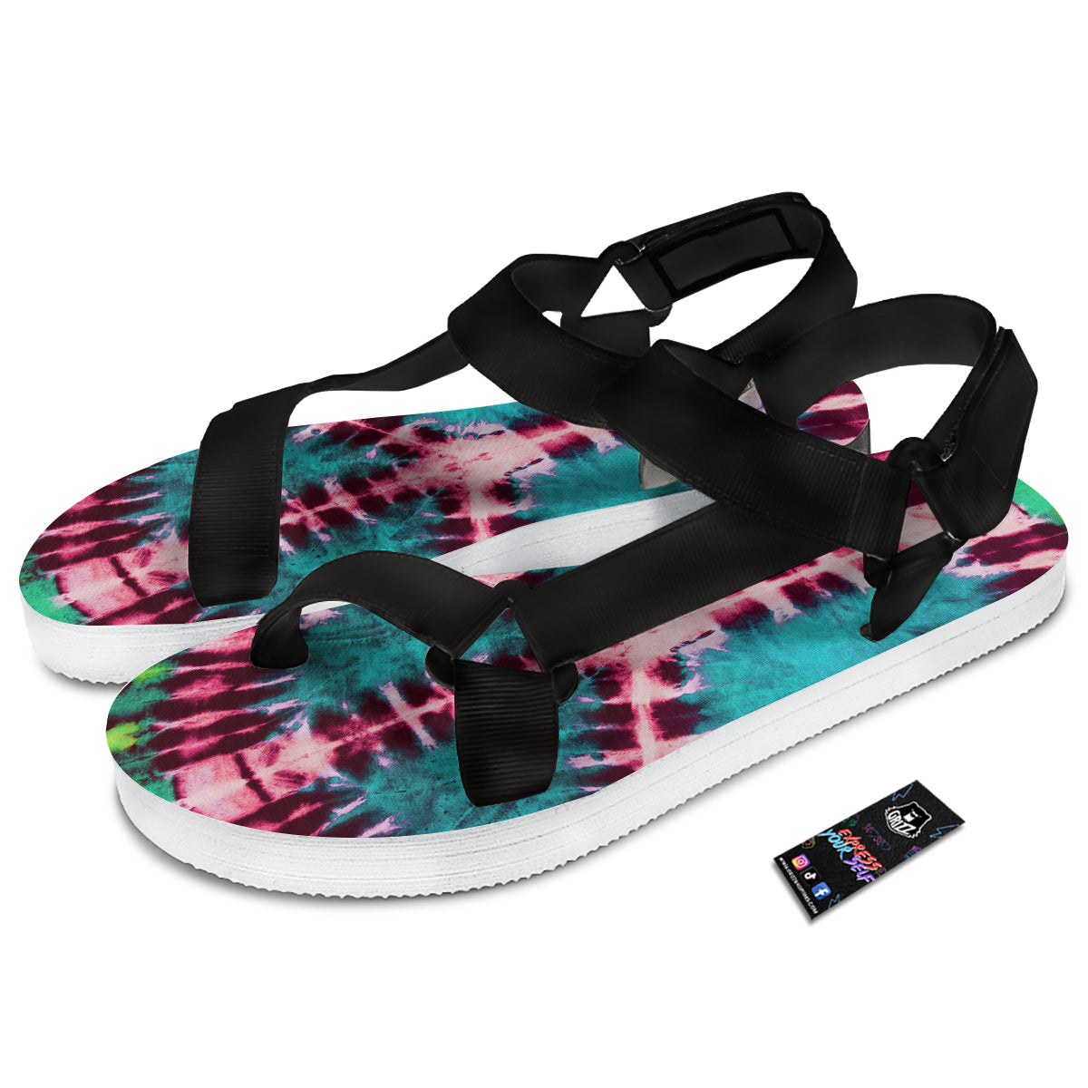 Tie Dye Peace Sign Print Black Open Toe Sandals-grizzshop