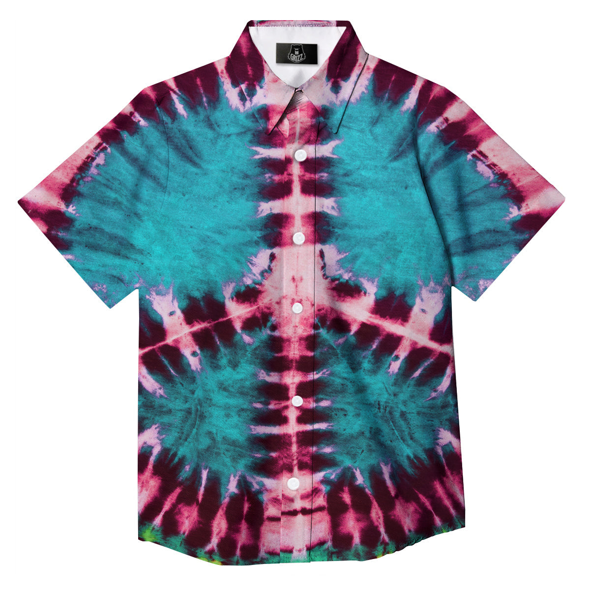 Tie Dye Peace Sign Print Button Up Shirt-grizzshop