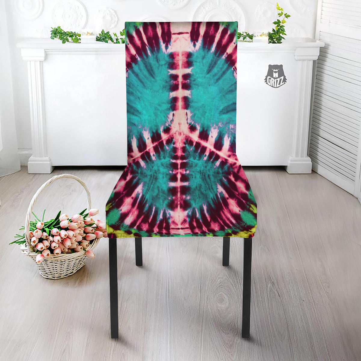 Tie Dye Peace Sign Print Dining Chair Slipcover-grizzshop