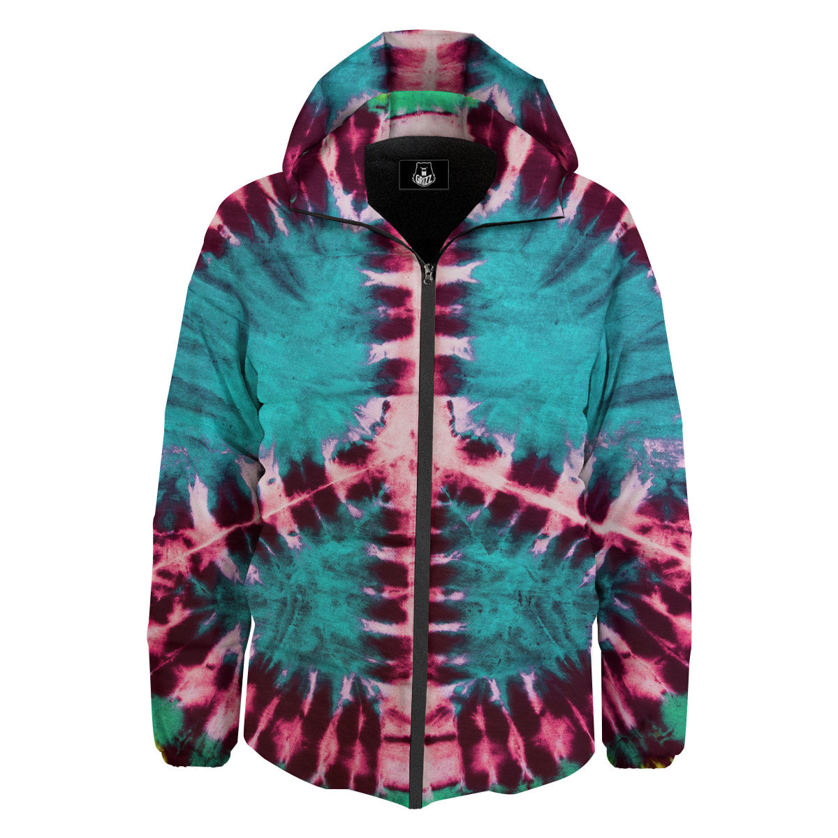 Tie Dye Peace Sign Print Down Jacket-grizzshop