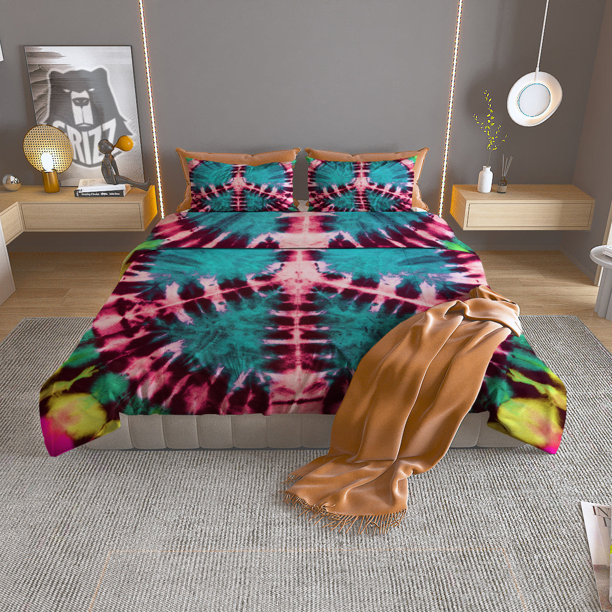 Tie Dye Peace Sign Print Duvet Cover Bedding Set
