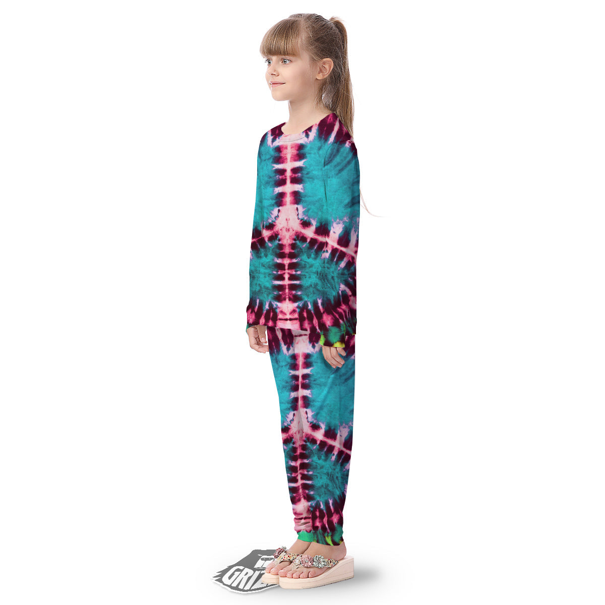 Tie Dye Peace Sign Print Kid's Pajamas-grizzshop