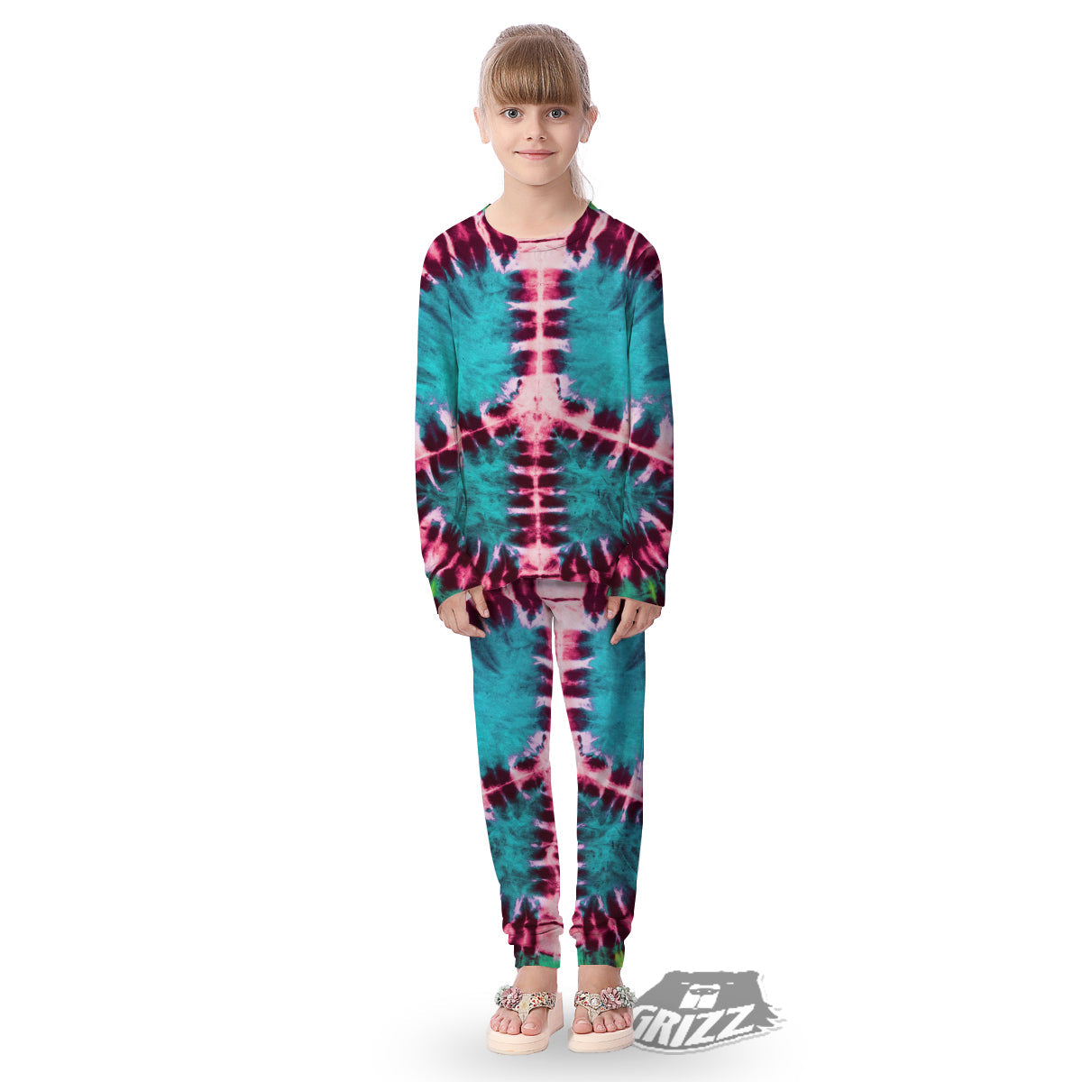 Tie Dye Peace Sign Print Kid's Pajamas-grizzshop