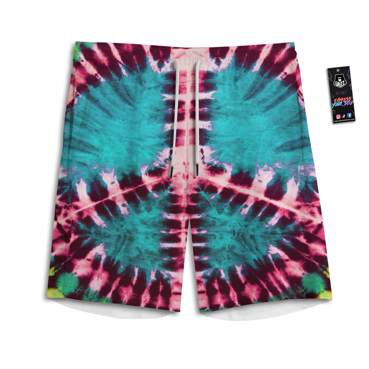 Tie Dye Peace Sign Print Men's Athletic Shorts