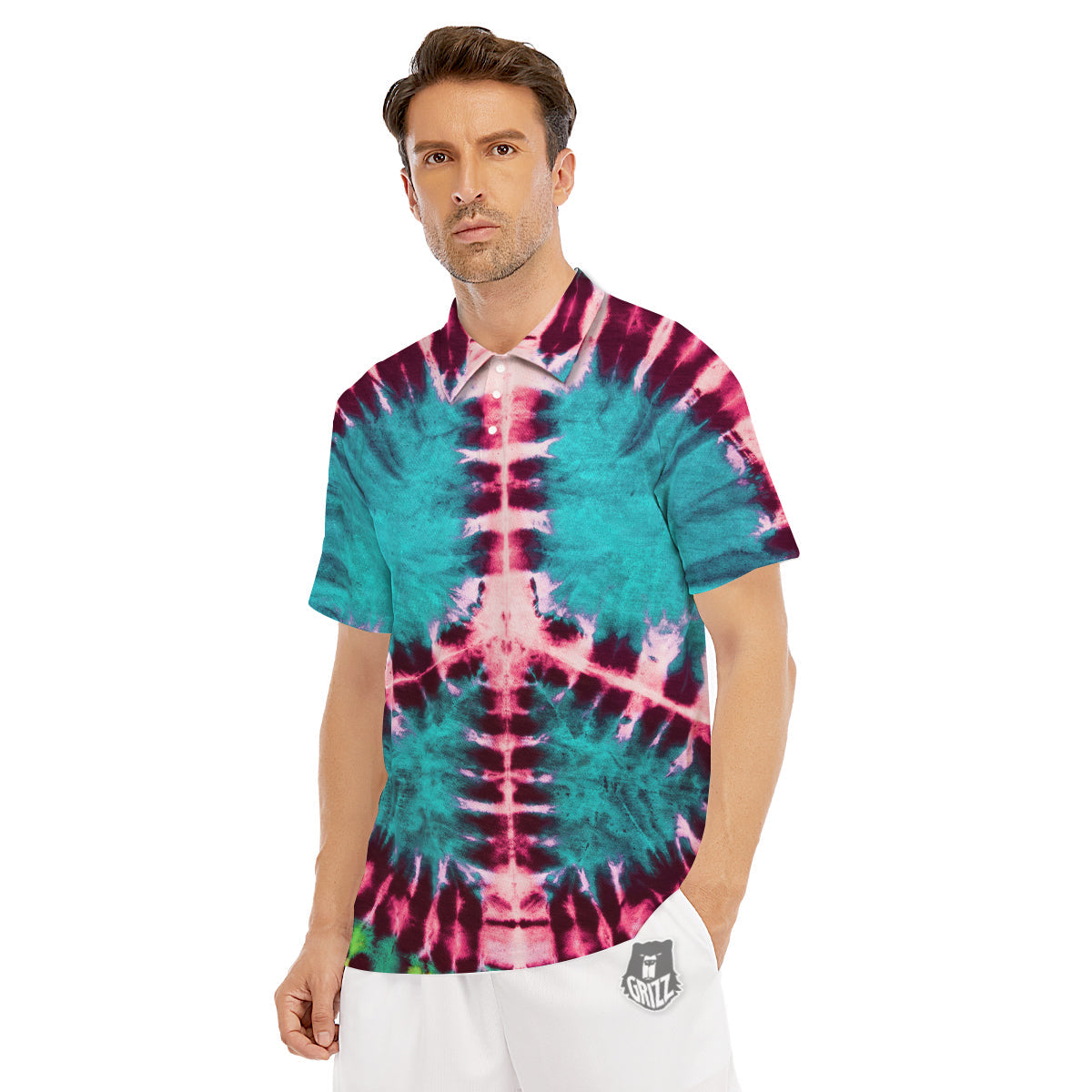 Tie Dye Peace Sign Print Men's Golf Shirts-grizzshop