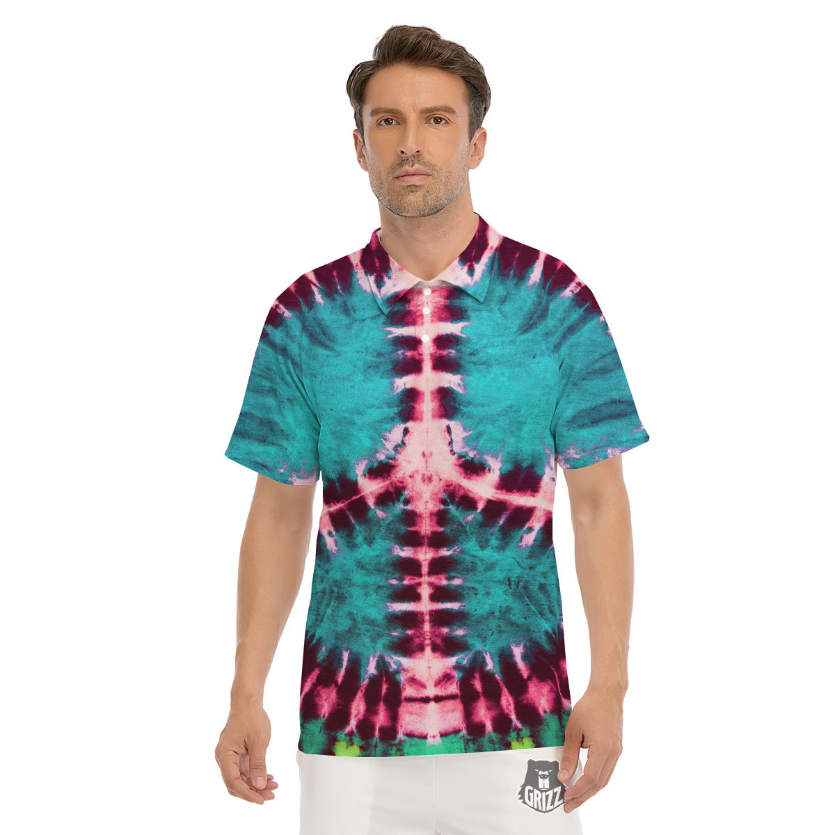 Tie Dye Peace Sign Print Men's Golf Shirts-grizzshop