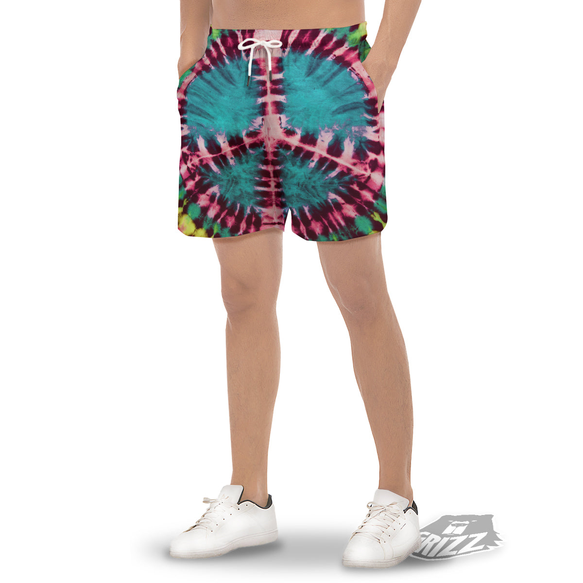 Tie Dye Peace Sign Print Men's Gym Shorts-grizzshop