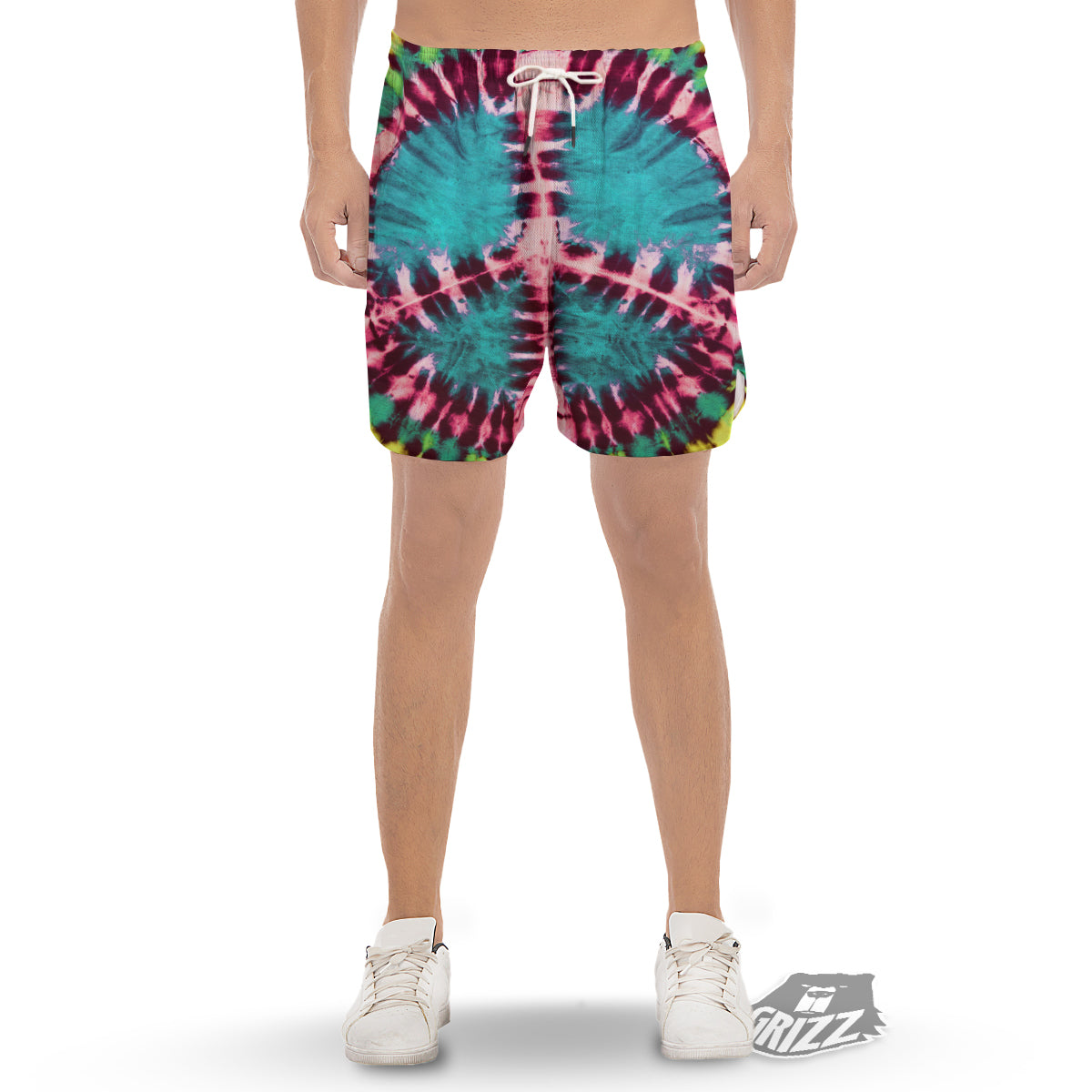 Tie Dye Peace Sign Print Men's Gym Shorts-grizzshop