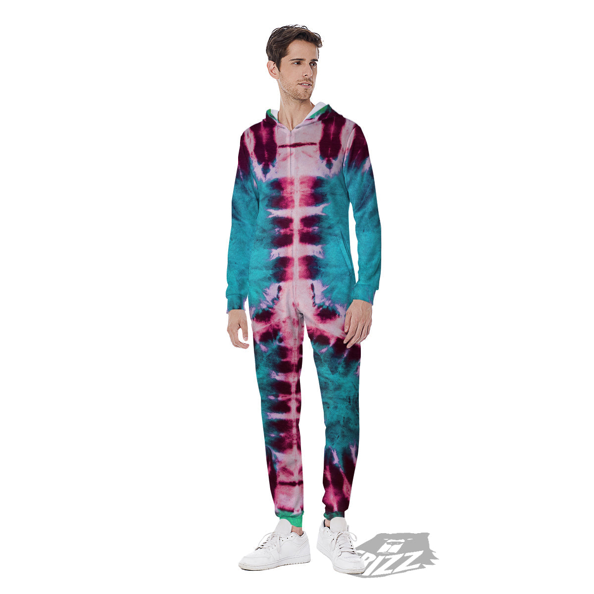 Tie Dye Peace Sign Print Men's Jumpsuit-grizzshop