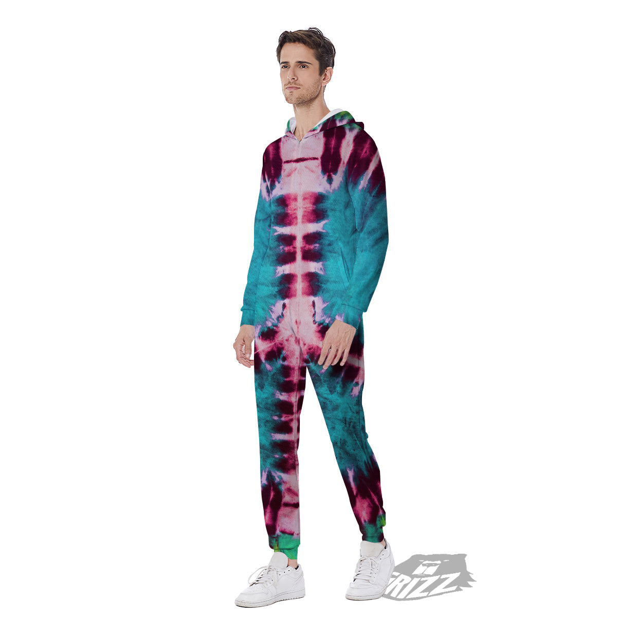 Tie Dye Peace Sign Print Men's Jumpsuit-grizzshop