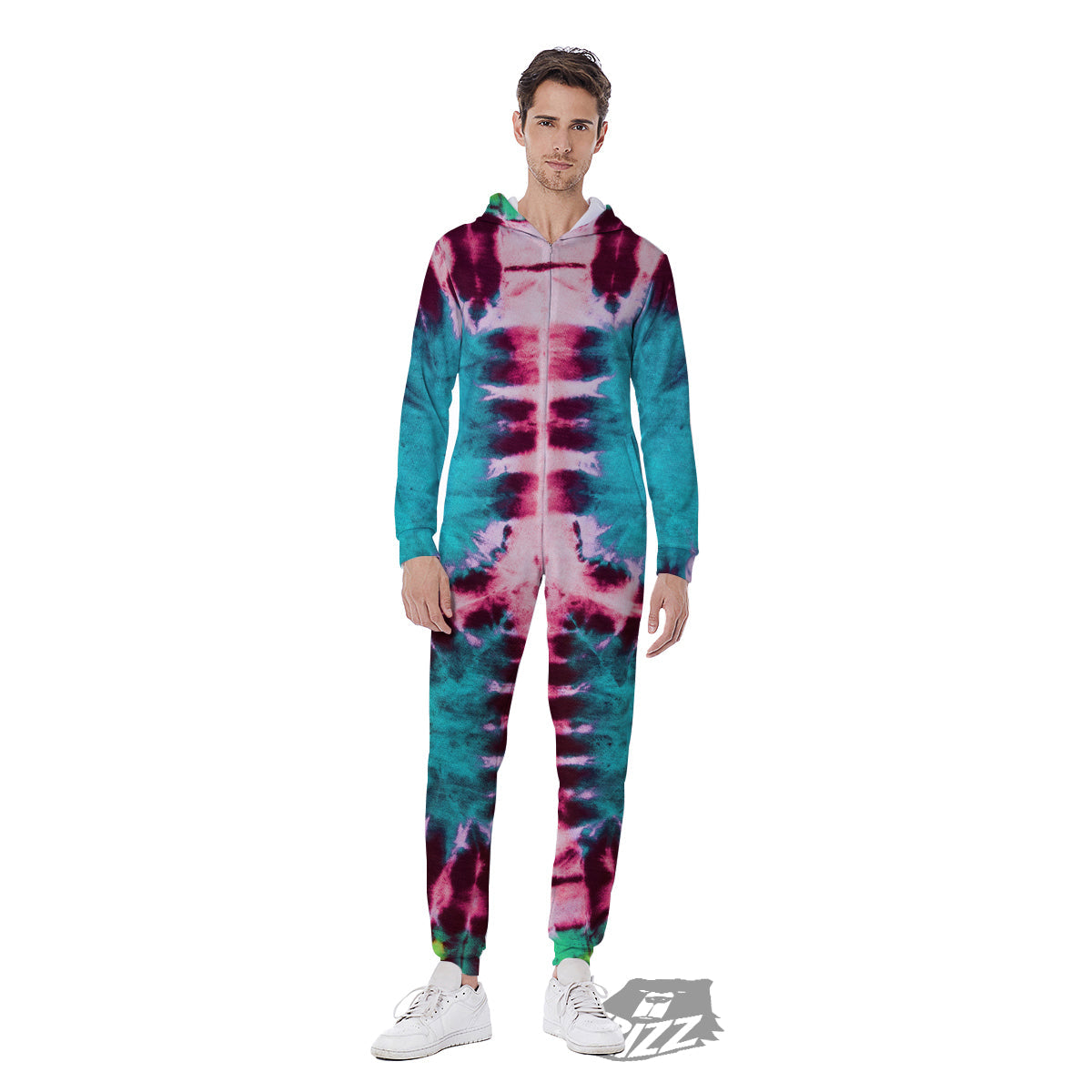 Tie Dye Peace Sign Print Men's Jumpsuit-grizzshop