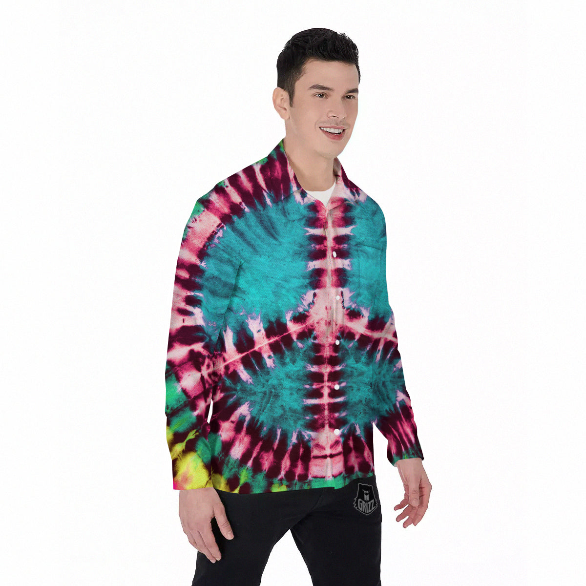 Tie Dye Peace Sign Print Men's Long Sleeve Shirts-grizzshop