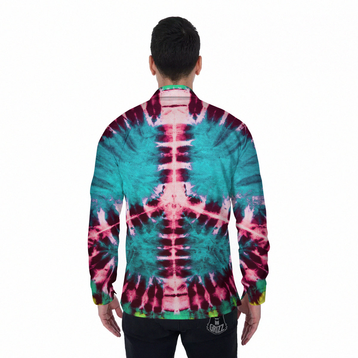 Tie Dye Peace Sign Print Men's Long Sleeve Shirts-grizzshop