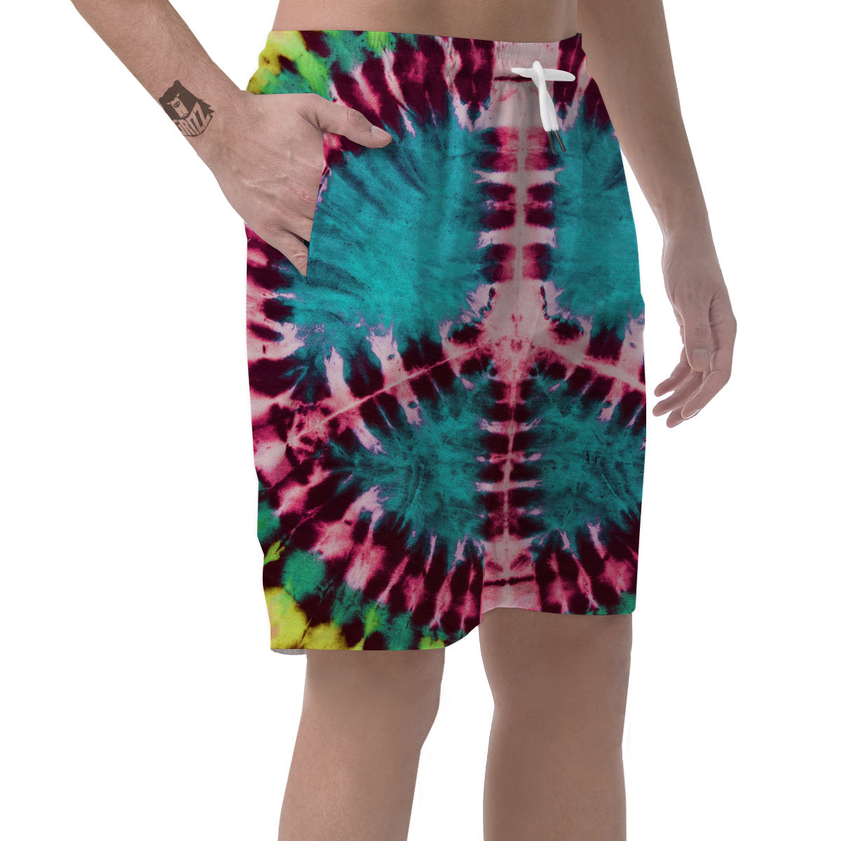 Tie Dye Peace Sign Print Men's Shorts-grizzshop