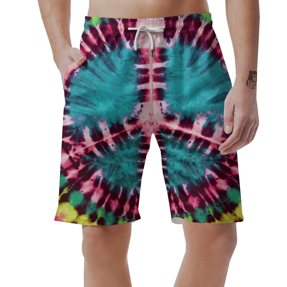 Tie Dye Peace Sign Print Men's Shorts-grizzshop