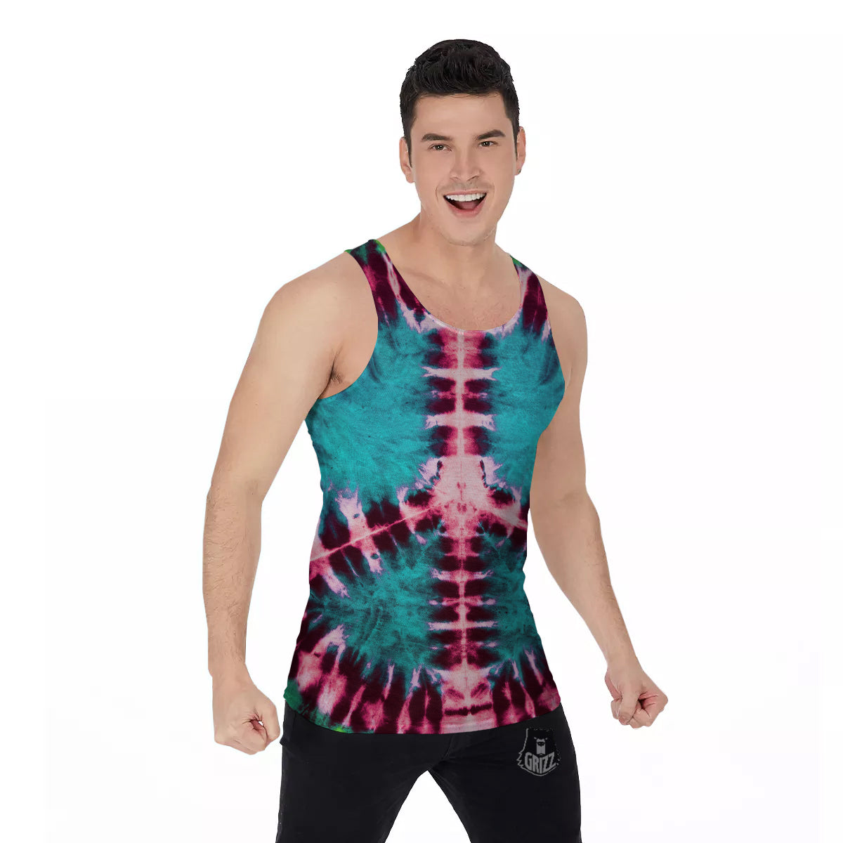 Tie Dye Peace Sign Print Men's Tank Top-grizzshop