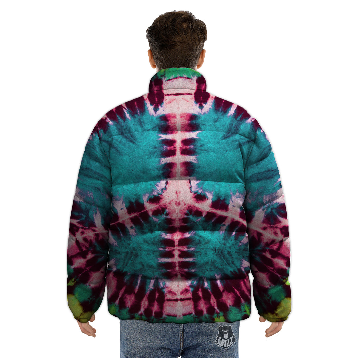 Tie Dye Peace Sign Print Puffer Jacket-grizzshop