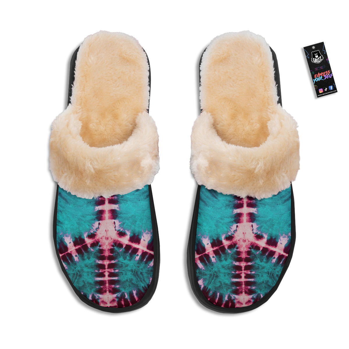 Tie Dye Peace Sign Print Slippers-grizzshop