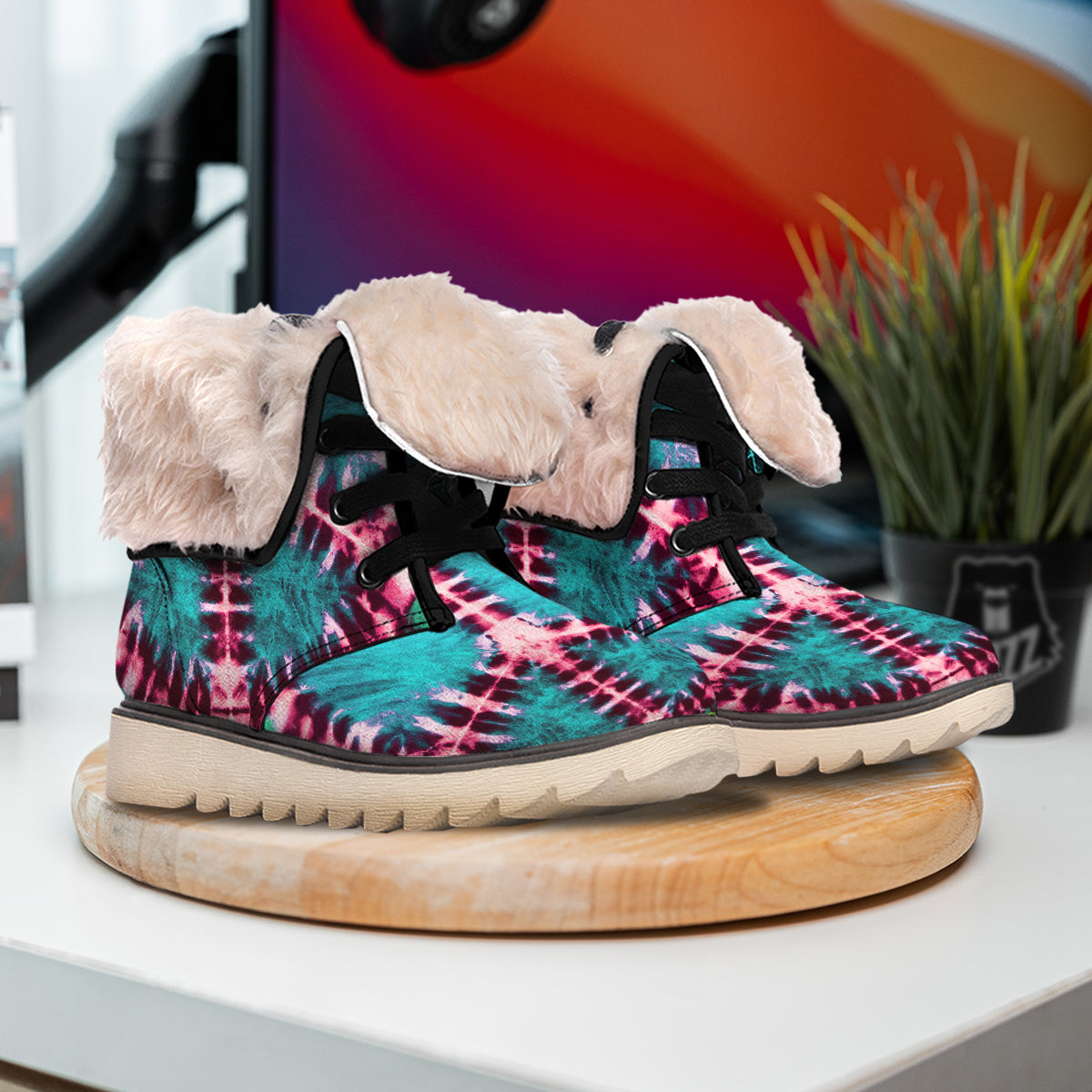 Tie Dye Peace Sign Print Snow Boots-grizzshop