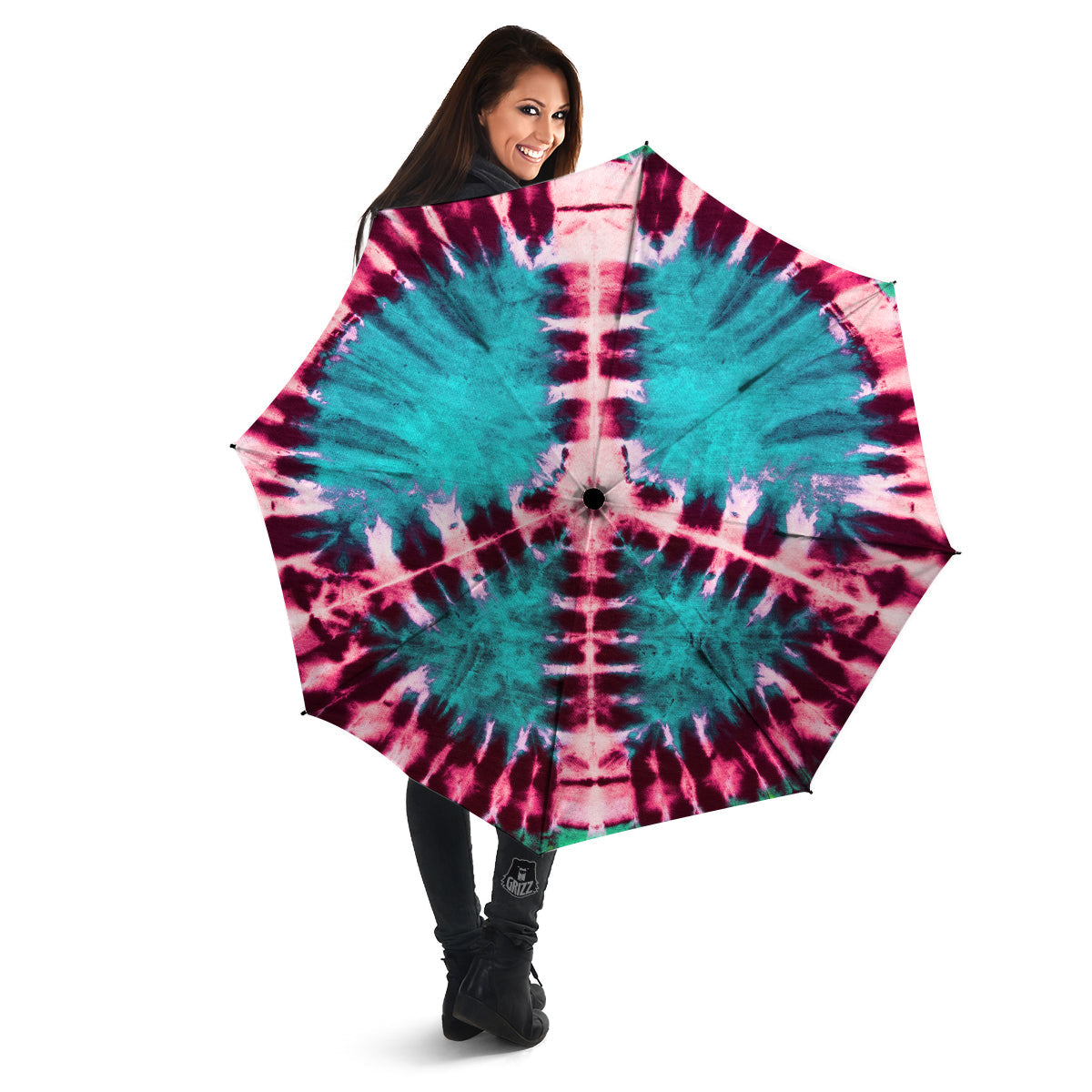 Tie Dye Peace Sign Print Umbrella-grizzshop