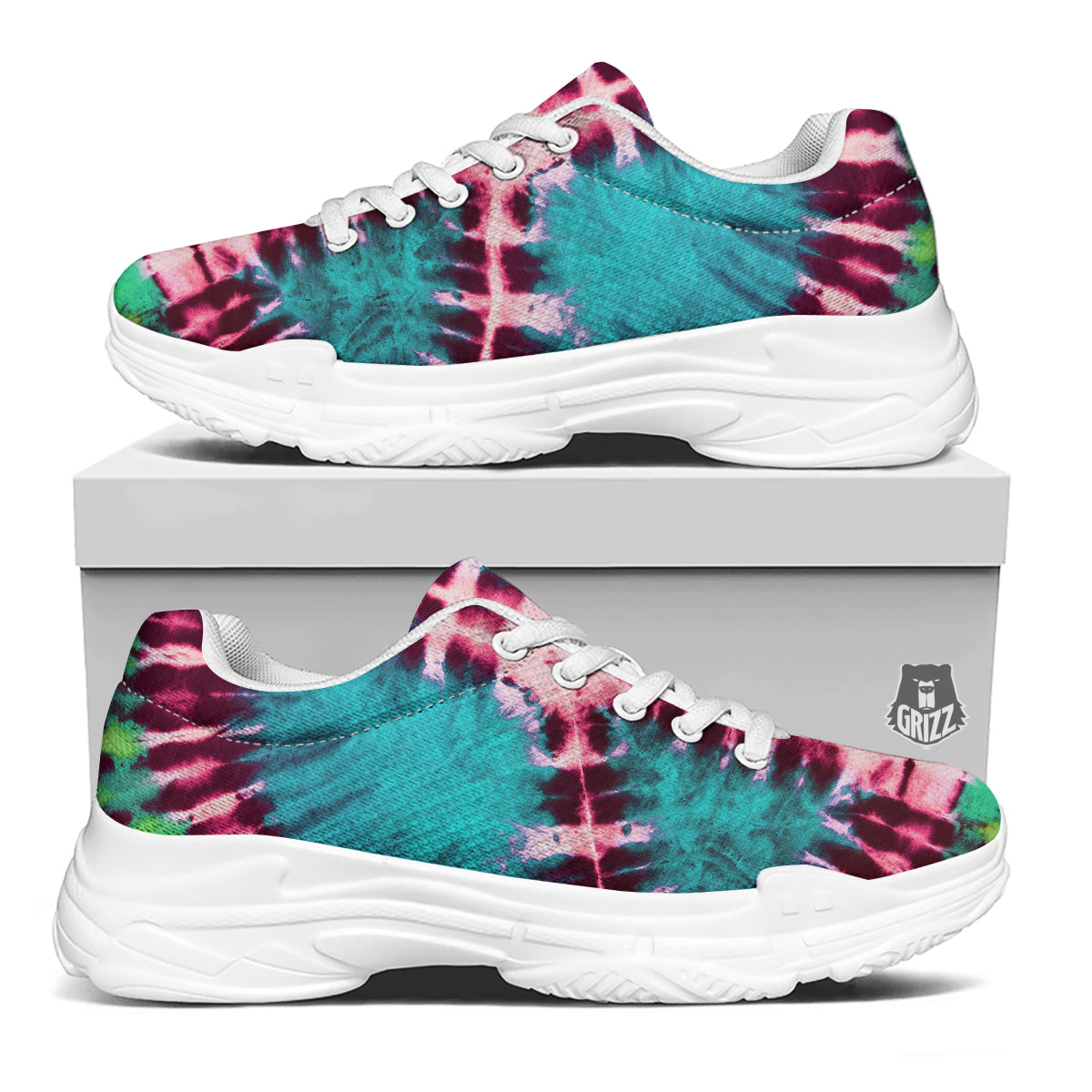 Tie Dye Peace Sign Print White Chunky Shoes-grizzshop
