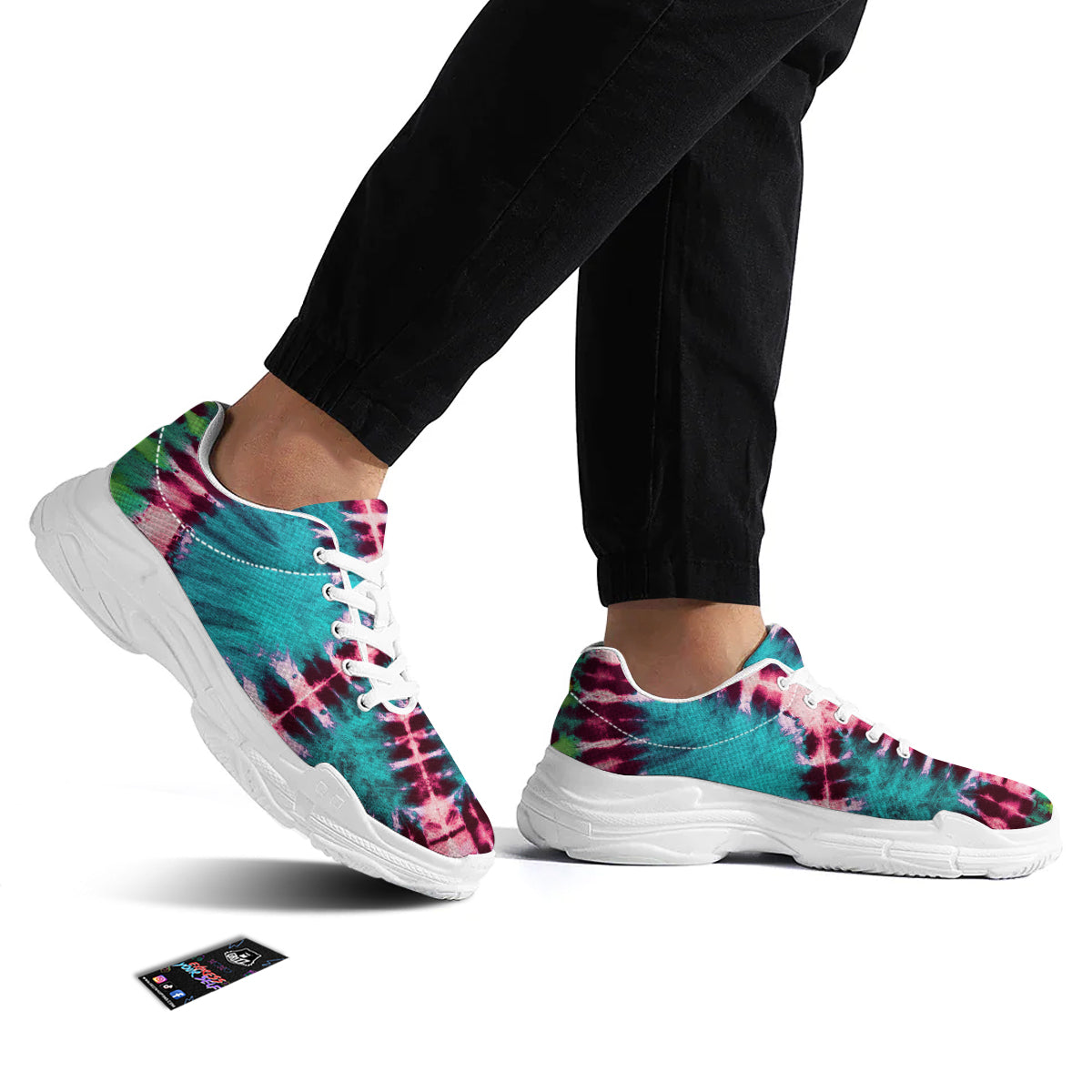 Tie Dye Peace Sign Print White Chunky Shoes-grizzshop