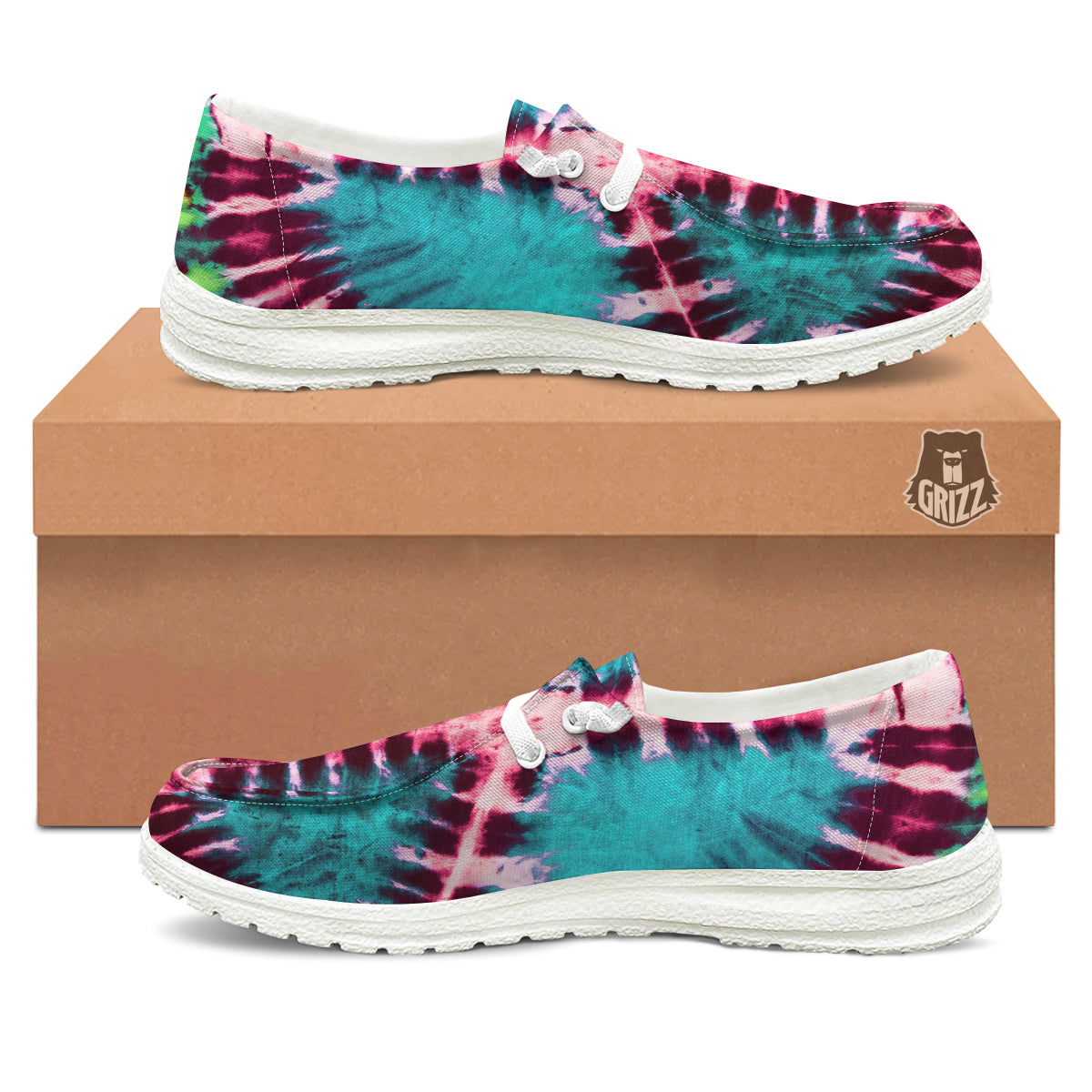 Tie Dye Peace Sign Print White Loafers-grizzshop