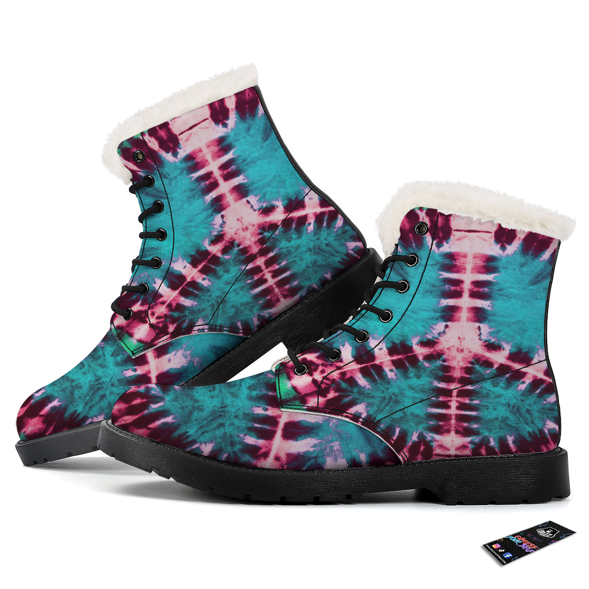 Tie Dye Peace Sign Print Winter Boots-grizzshop