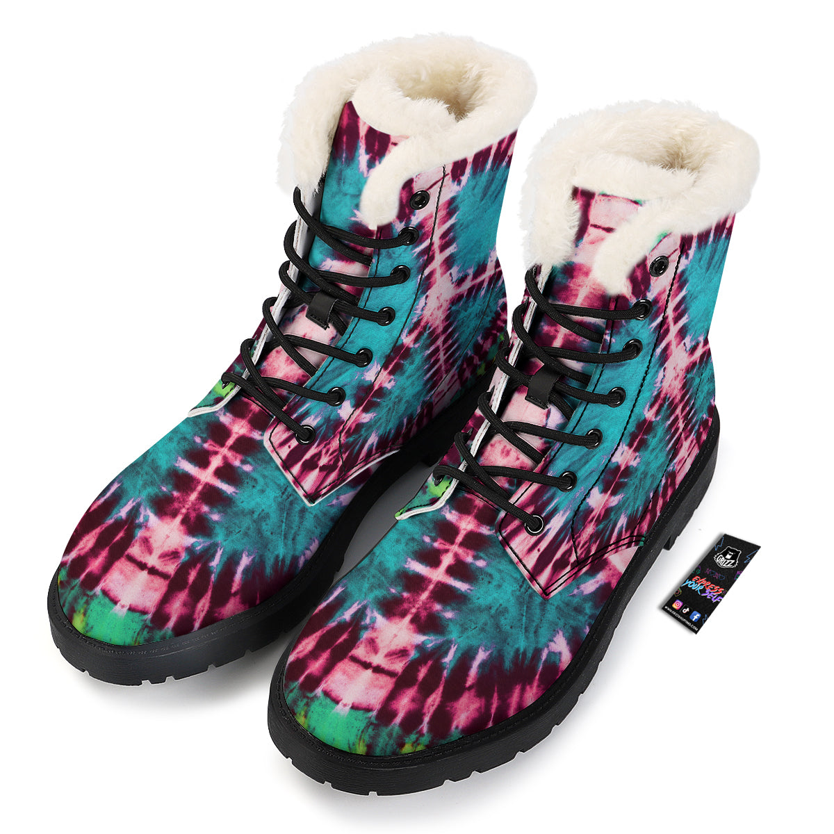 Tie Dye Peace Sign Print Winter Boots-grizzshop