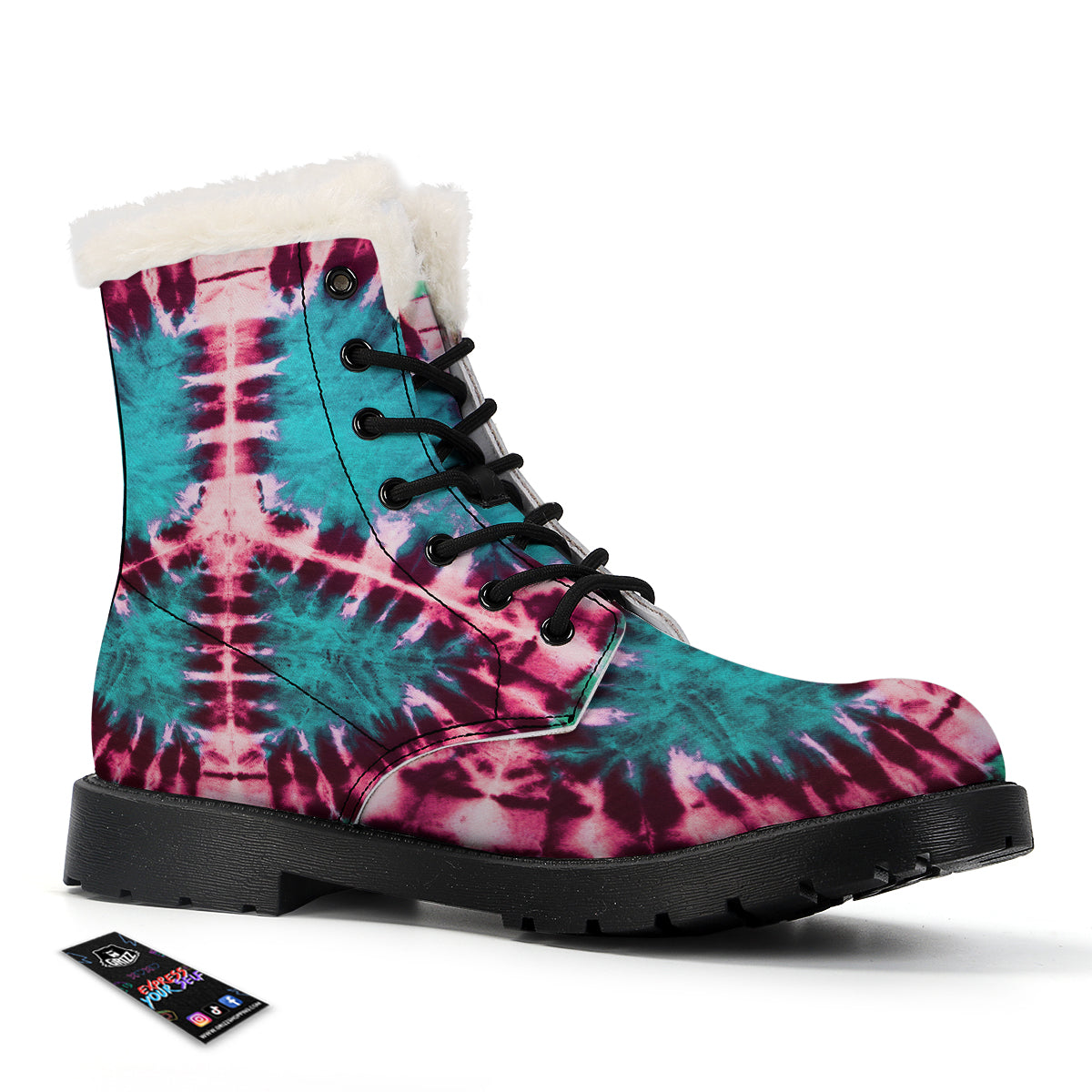 Tie Dye Peace Sign Print Winter Boots-grizzshop