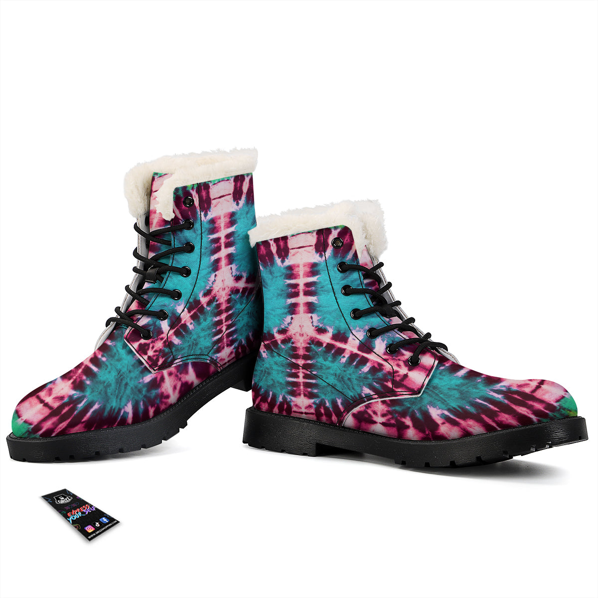 Tie Dye Peace Sign Print Winter Boots-grizzshop