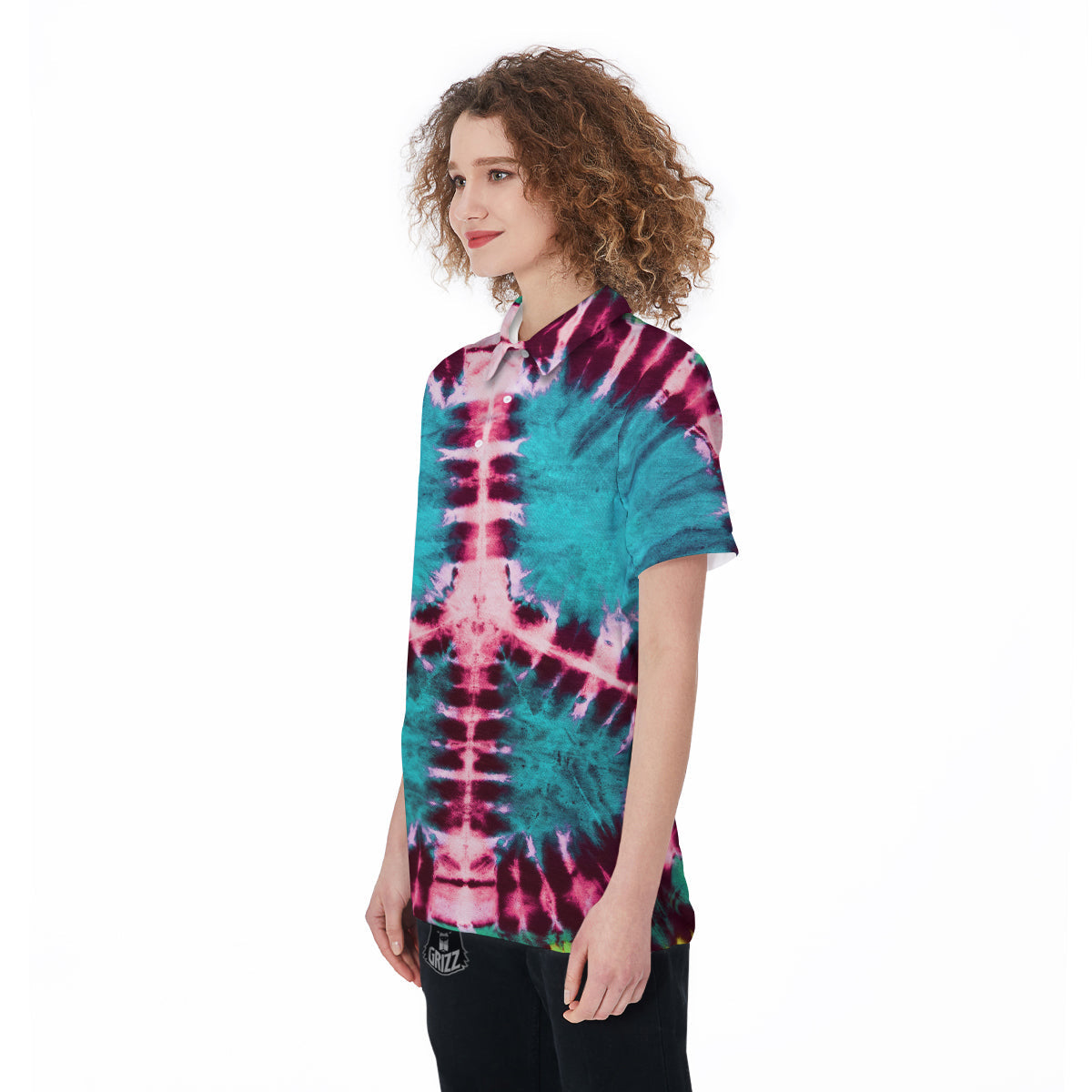 Tie Dye Peace Sign Print Women's Golf Shirts-grizzshop