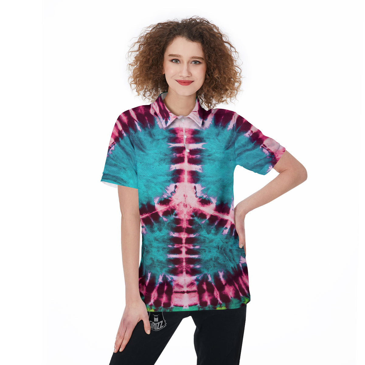 Tie Dye Peace Sign Print Women's Golf Shirts-grizzshop