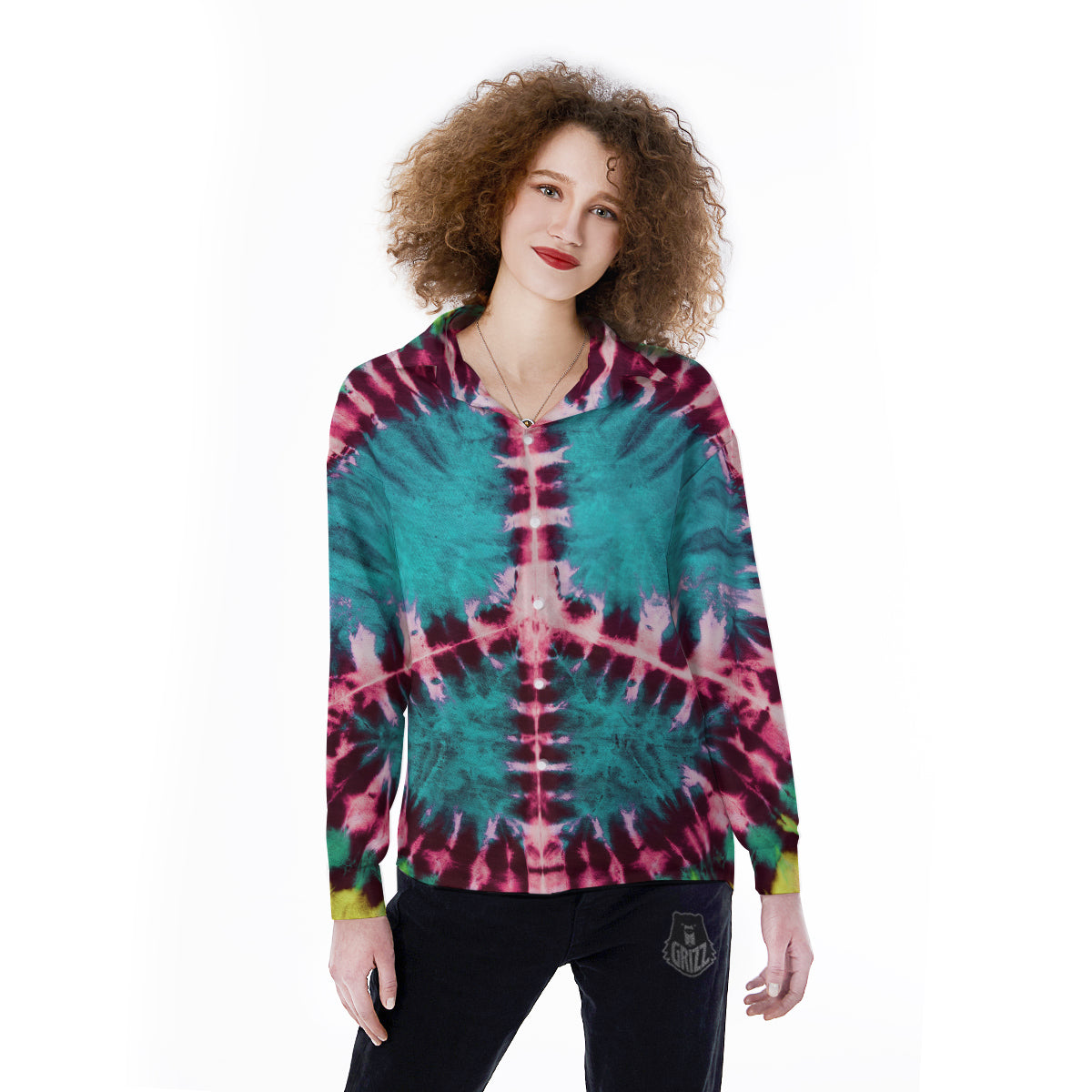 Tie Dye Peace Sign Print Women's Long Sleeve Shirts-grizzshop