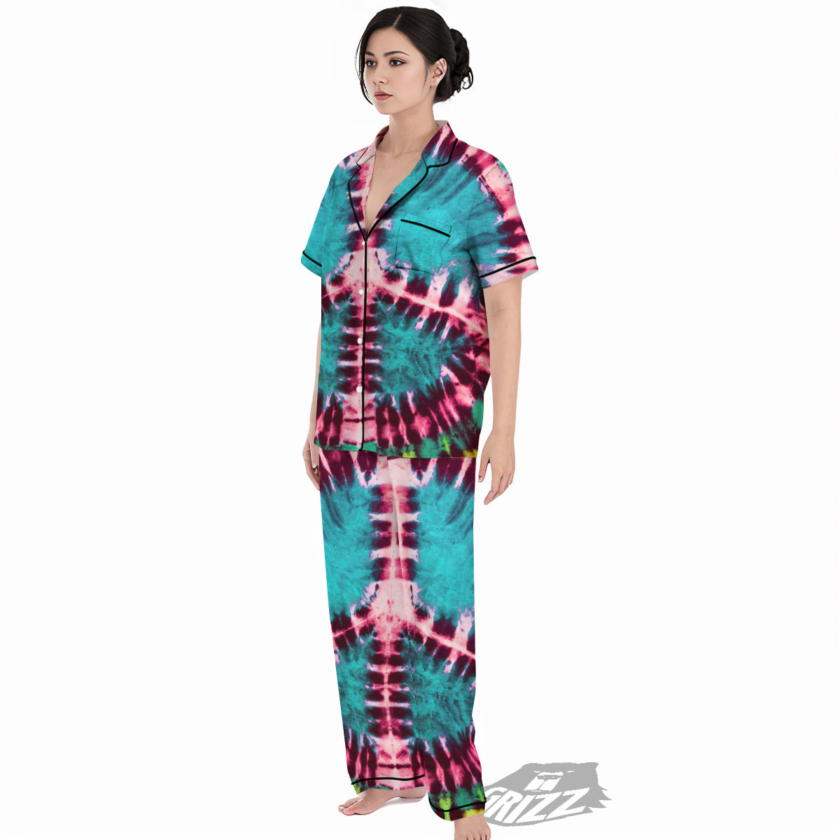Tie Dye Peace Sign Print Women's Pajamas Set-grizzshop