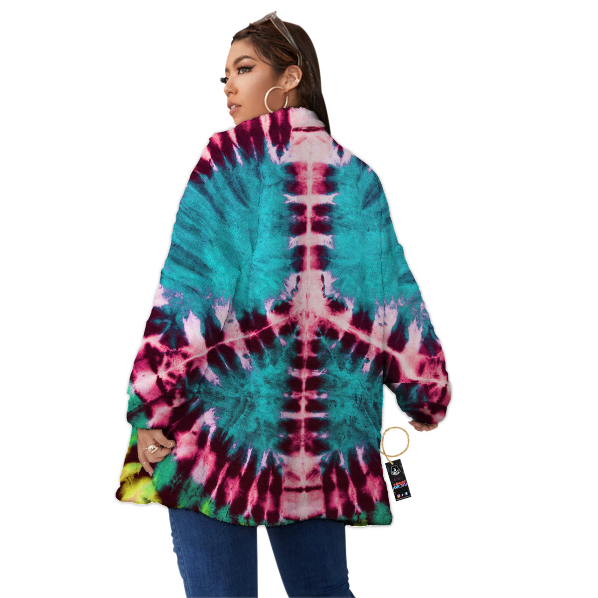 Tie Dye Peace Sign Print Women's Sherpa Jacket-grizzshop